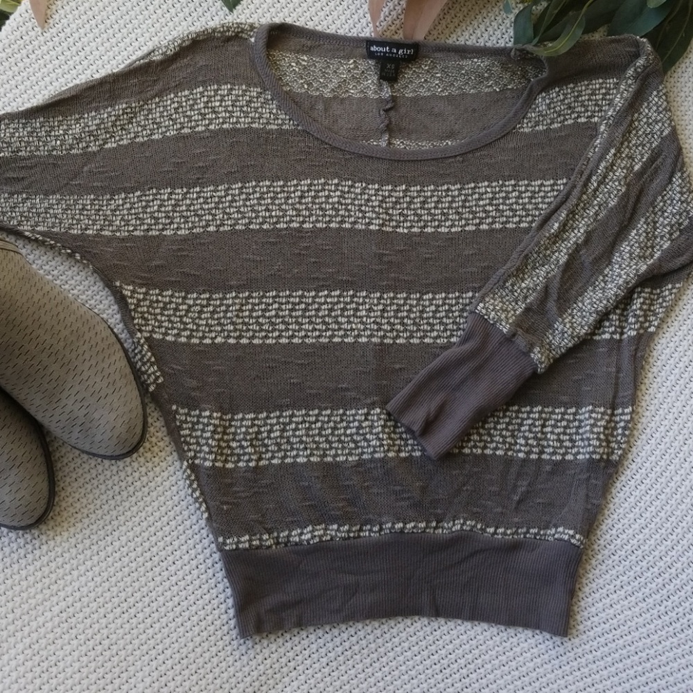 Gray and White Striped Knit Sweater